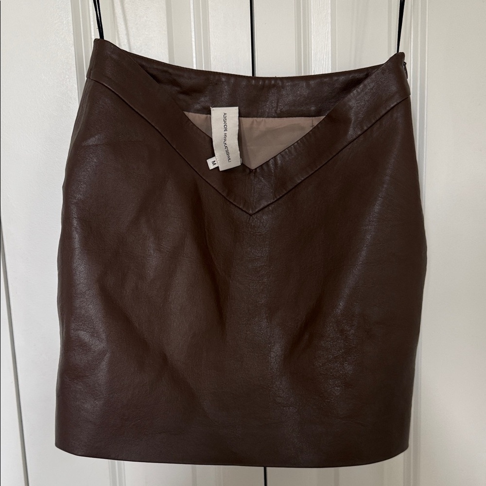 Aleksandre  Dark Brown Leather Mini Skirt